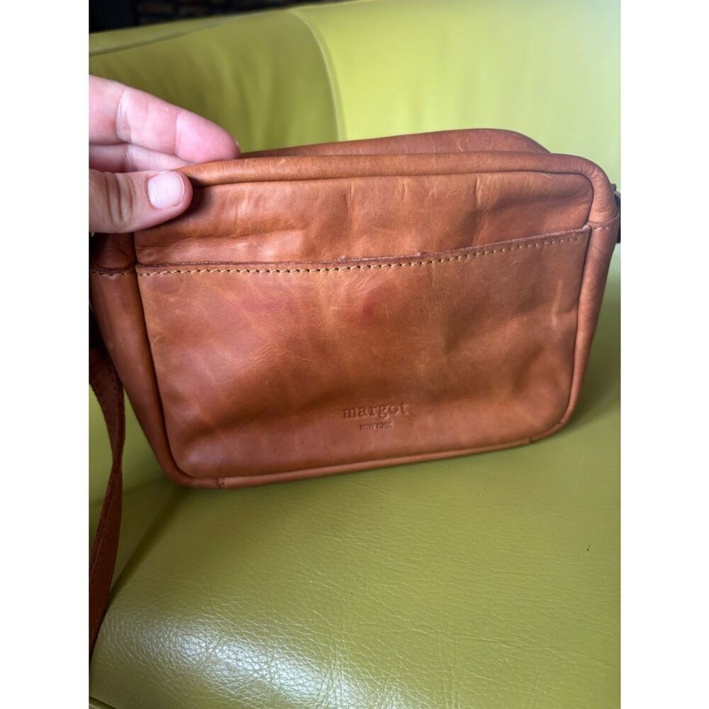Margot New York Woven Leather Crossbody Bag Tan Brown Lattice Small - Picture 8 of 13